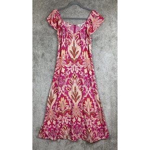 LOFT Pink Dress Sz 4 (fits like a 6!) Rayon Midi Length Back Zip Flutter Sleeve